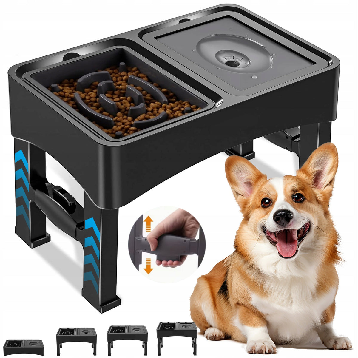 DOG BOWL ON STAND 2IN1 SLOWING DOUBLE ADJUSTABLE NON-SPILL