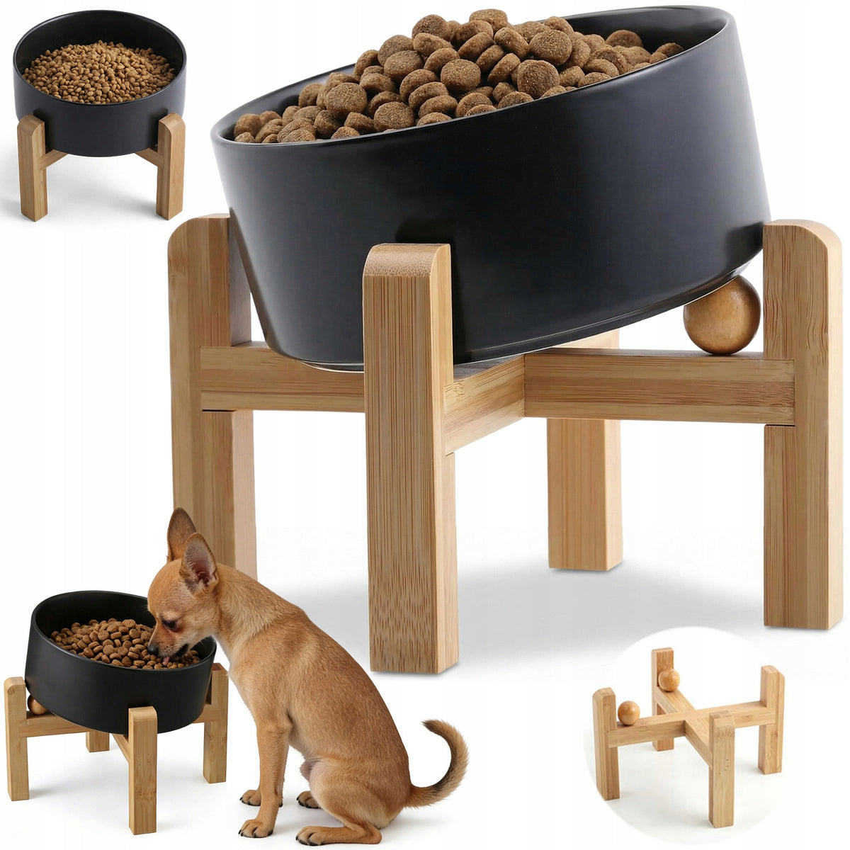 DOG BOWL ON WOODEN STAND DOG FOOD BOWL, CATS 850ML