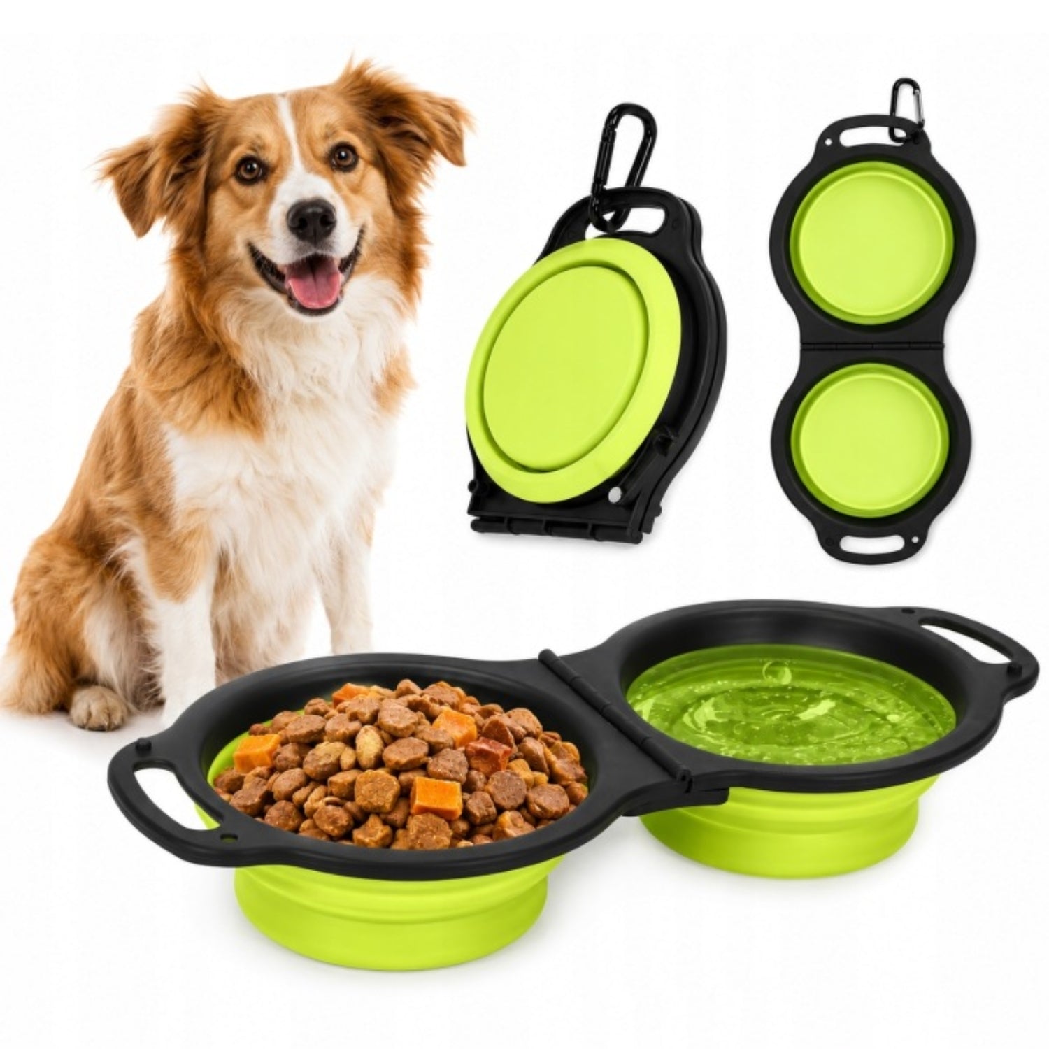 DOG BOWL TRAVEL DOUBLE FOLDING TOURIST SILICONE 2 x 350 ML