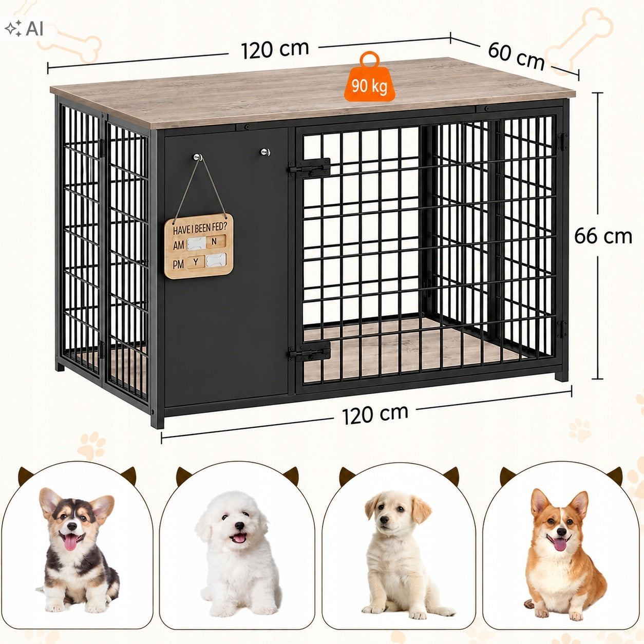 DOG CAGE 120X60X66 CM METAL WITH TOP 90 KG INDUSTRIAL Packaging status original