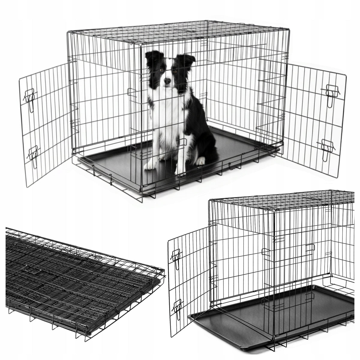 DOG CAGE METAL KENNEL ANIMAL TRANSPORTER 89x56x64cm XL
