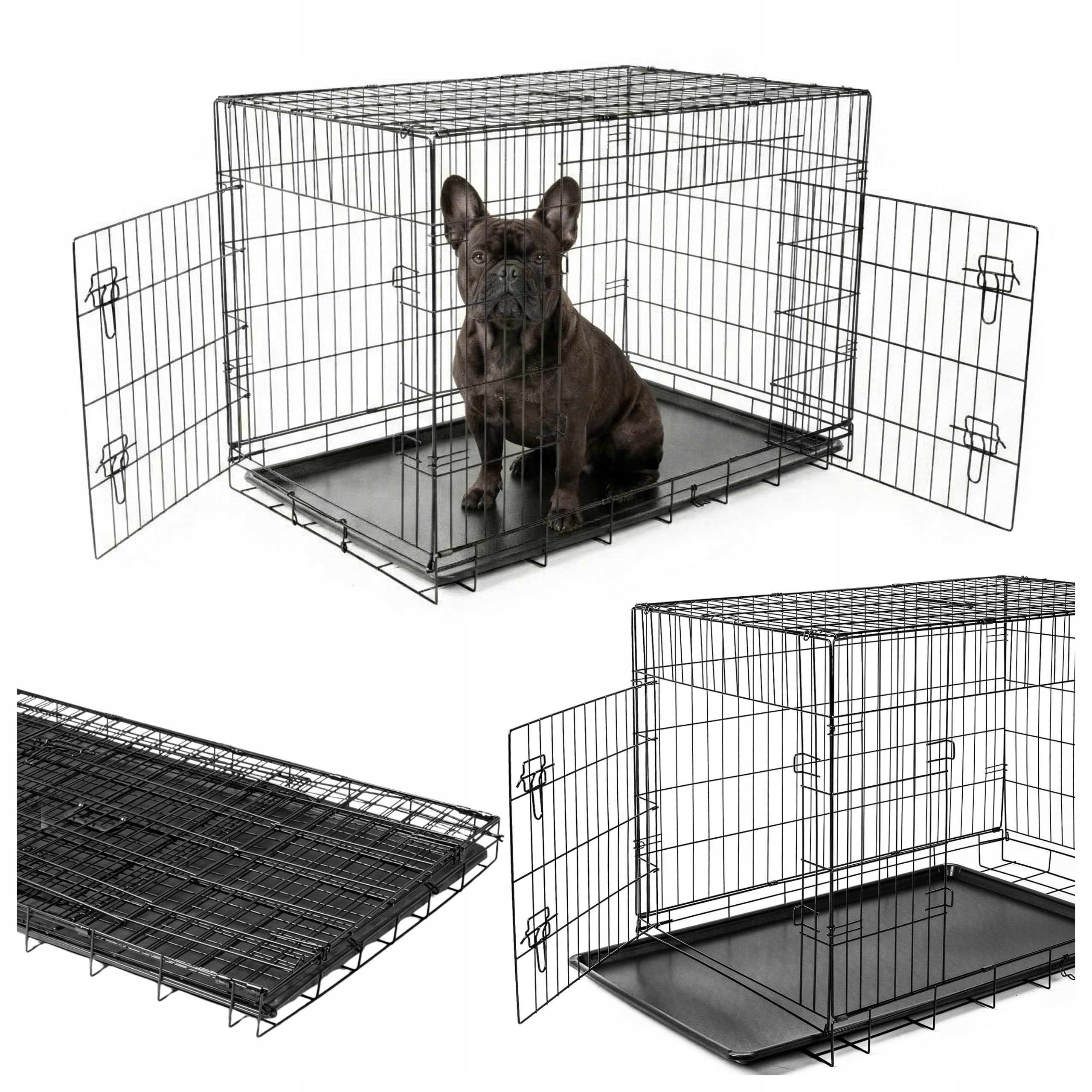 DOG CAGE METAL KENNEL ANIMAL TRANSPORTER FOLDING 78x46x52 L
