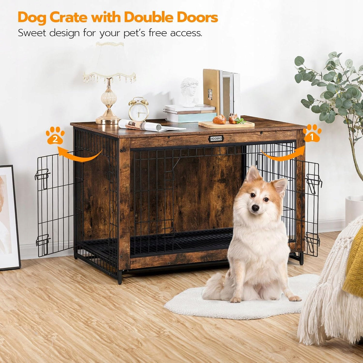 DOG CAGE PLAYPEN WITH PULL-OUT DRAWER HOOBRO RUSTIC TABLE 98 X65X68 Brand Hoobro