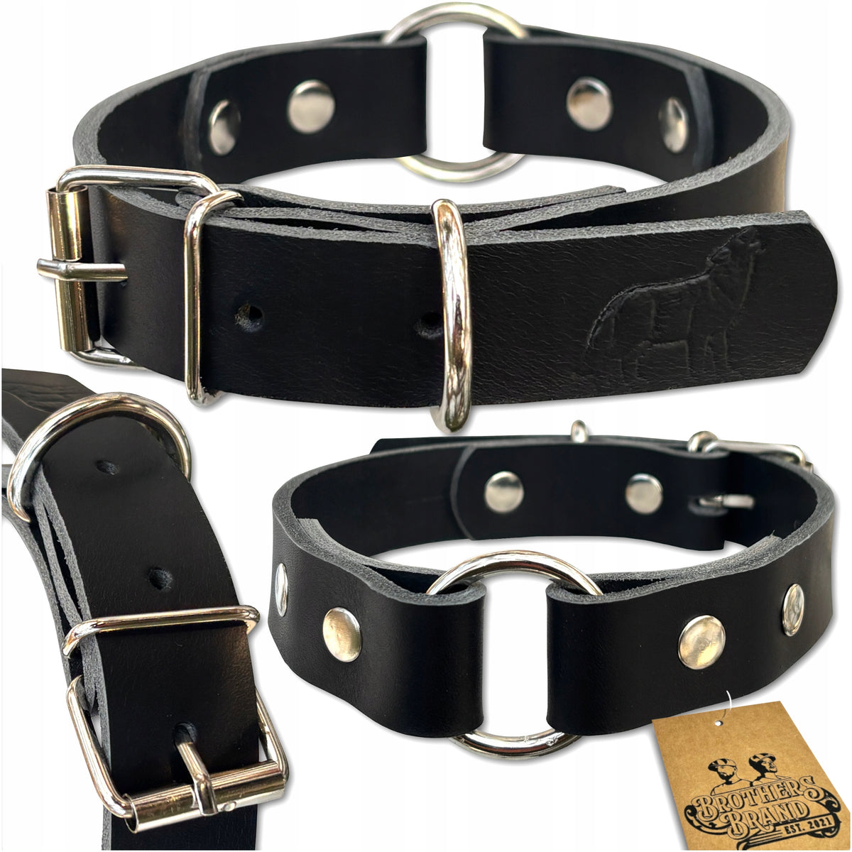 DOG COLLAR WILD LEATHER HUNTING O-RING STRONG 100% COW LEATHER L