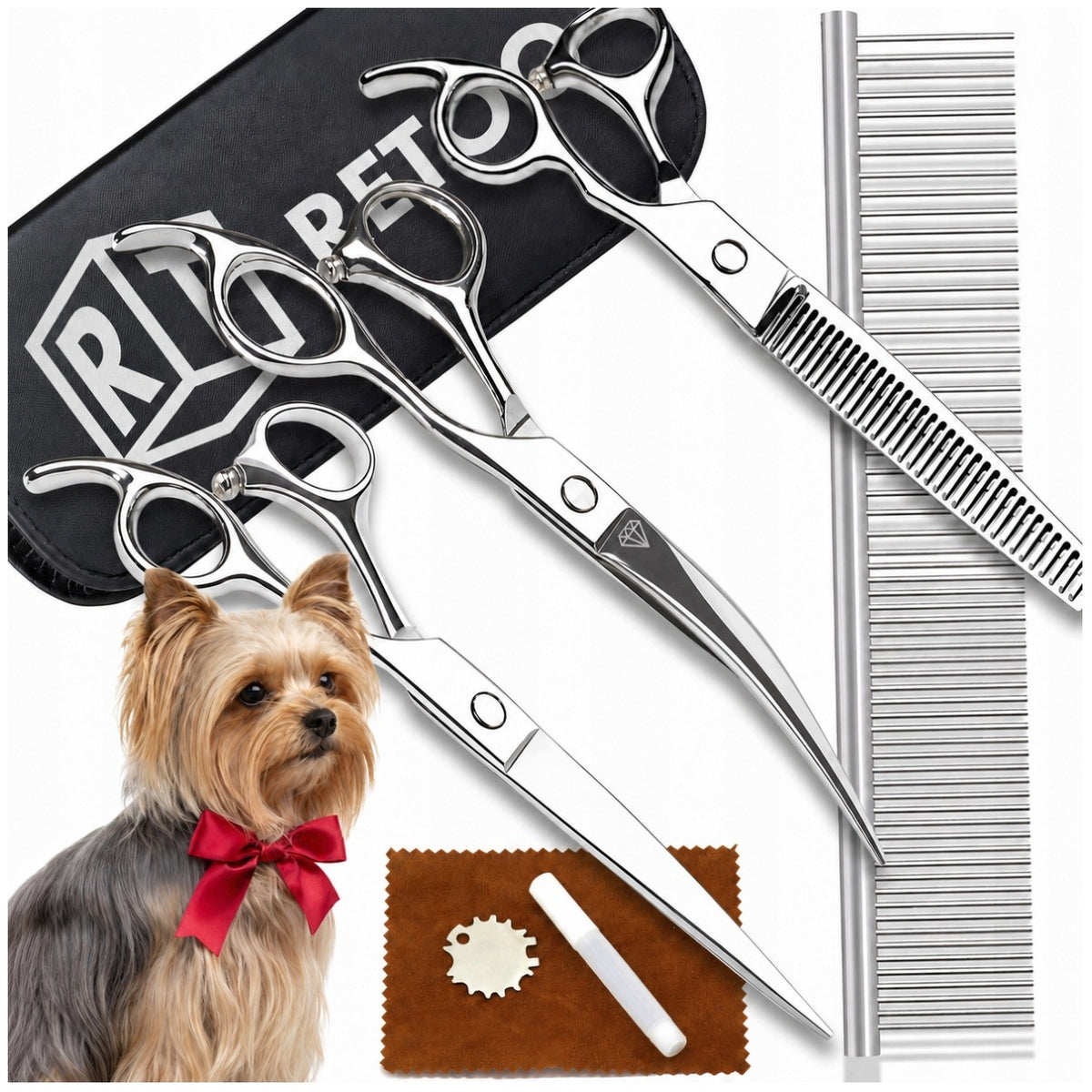 DOG CUTTING SCISSORS COMB HAIRDRESSER DOG Clipping Kit in Case