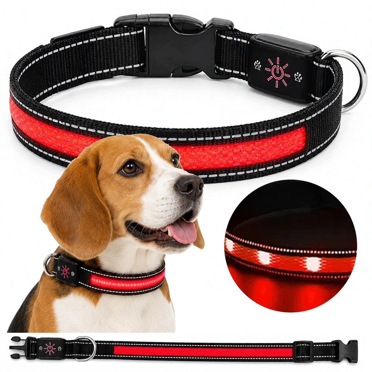 DOG GLOWING LED COLLAR 60CM ADJUSTABLE STRONG 3 USB-C LIGHT MODES