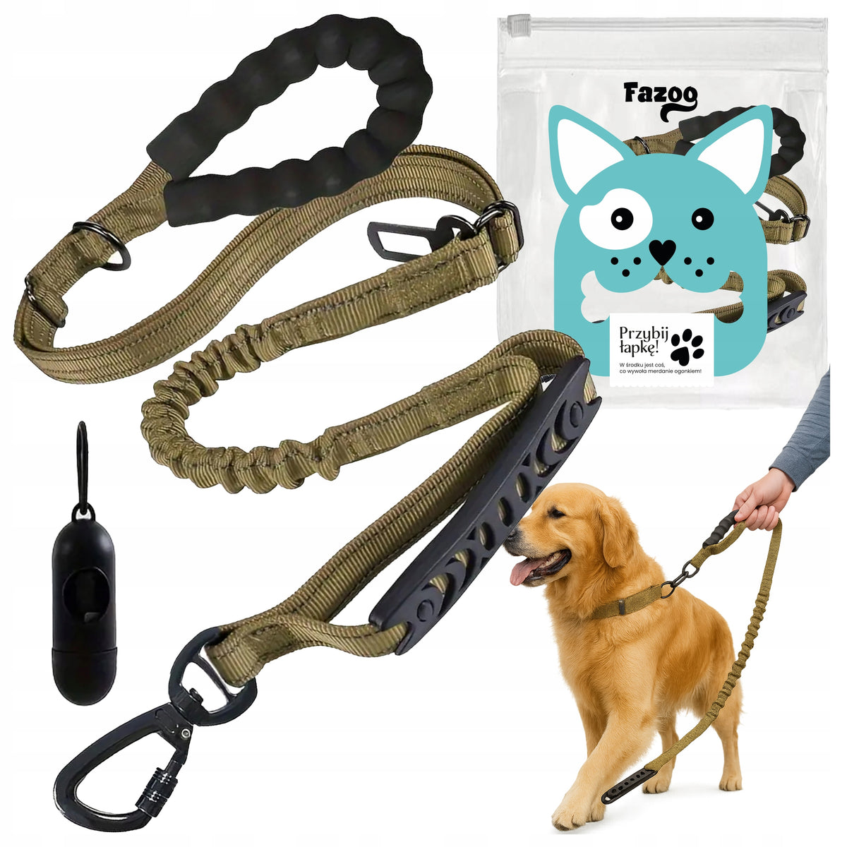 DOG LANYARD Bungee Car Belt Elastic Green with Shock Absorber 2m