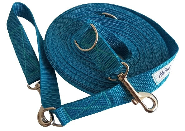 DOG LEASH TRAINING CLIP-ON 5M/2.5CM MEDIUM CARABINER TURQUOISE
