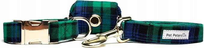 DOG SET Collar Lanyard Checkered Pouch Cotton r L