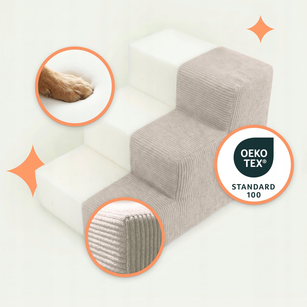 DOG STAIRS 30cm BEIGE FOR COUCH RAMP 3 DEGREES FOR CAT ANIMALS POUF Packaging status original