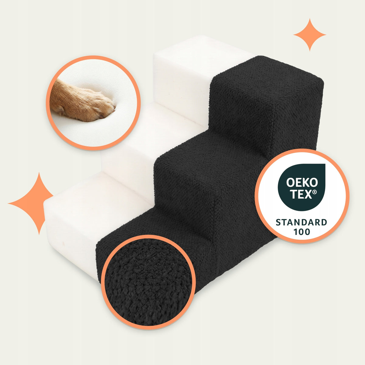 DOG STAIRS 30cm BLACK FOR BED RAMP 3 DEGREES FOR CAT ANIMALS POUF Customs tariff code 39269097