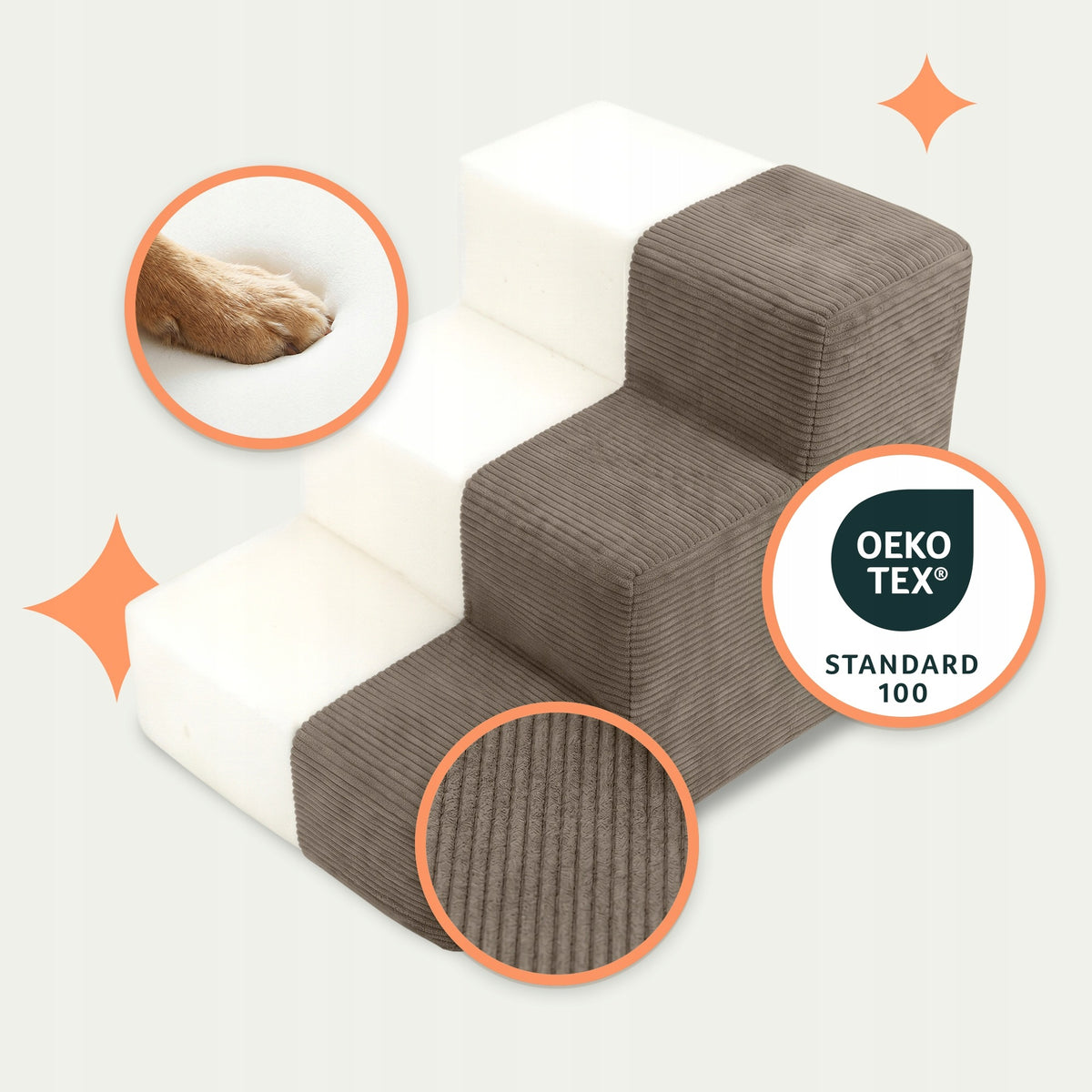 DOG STAIRS 30cm BROWN FOR BED RAMP 3 DEGREES FOR CAT ANIMALS POUF Customs tariff code 39269097