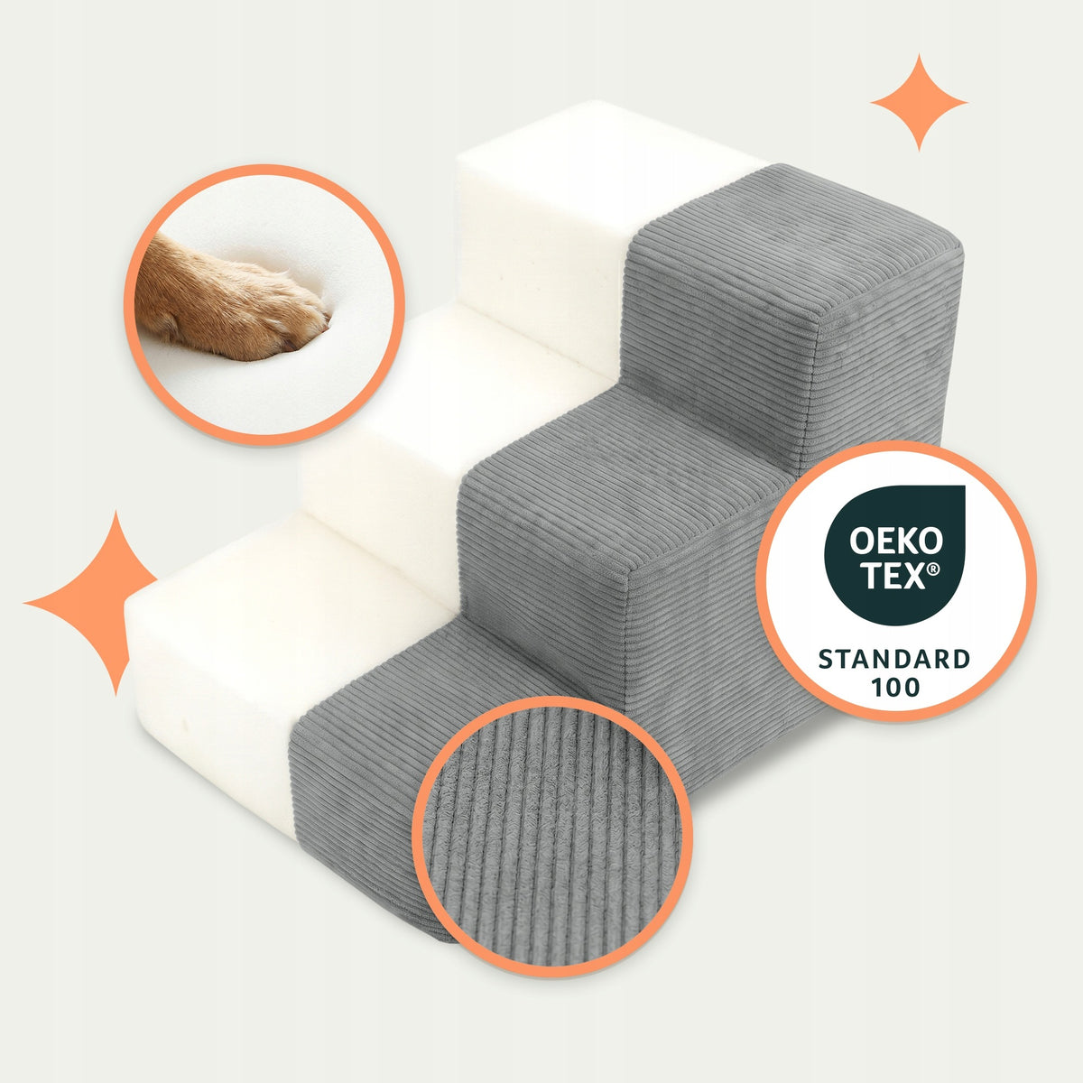 DOG STAIRS 30cm GREY FOR BED RAMP 3 DEGREES FOR CAT ANIMALS POUF Manufacturer code M-ST-3487-154565-P-ST01-30-45-C01