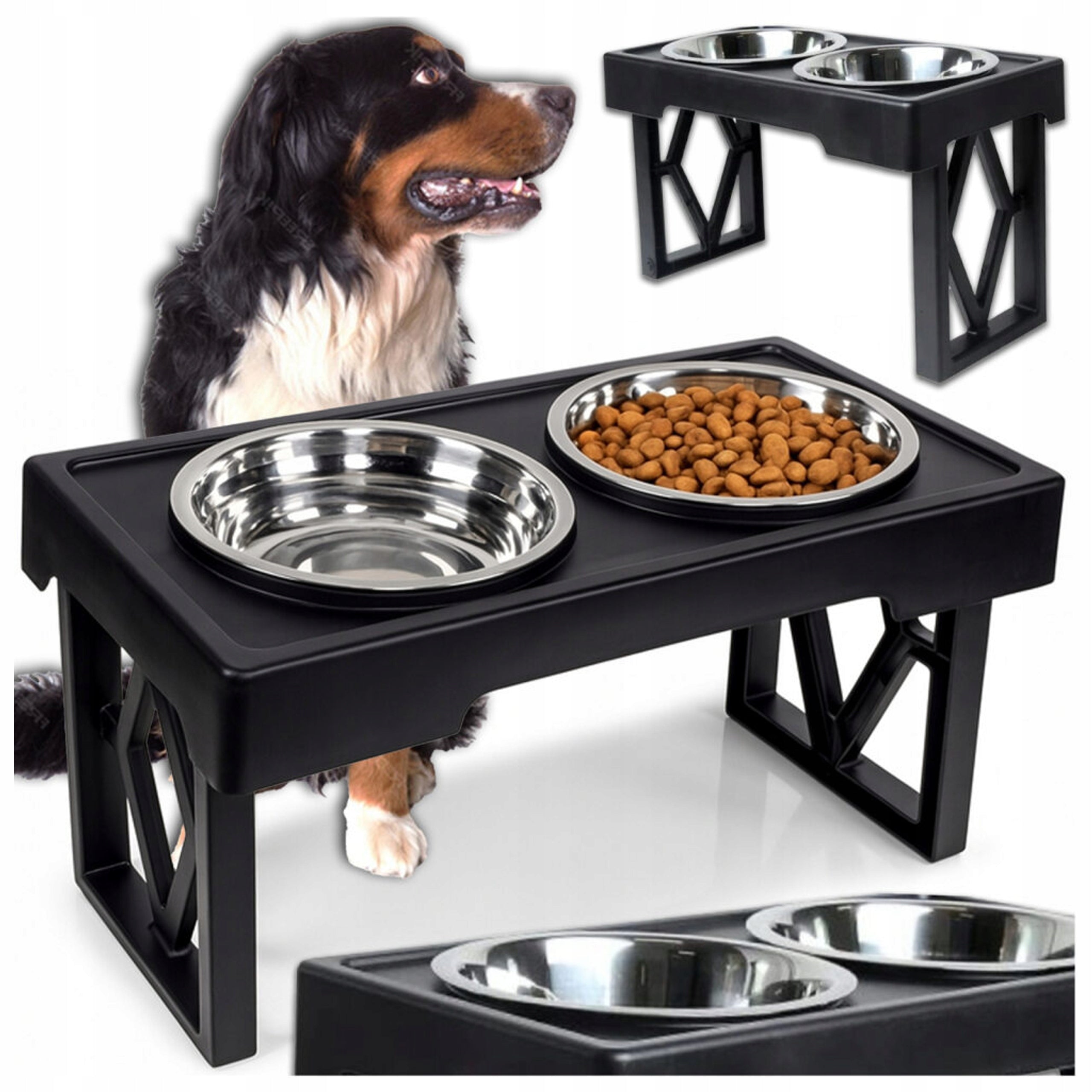DOG STAND BOWL ADJUSTABLE DOUBLE METAL WATER BOWL STAND