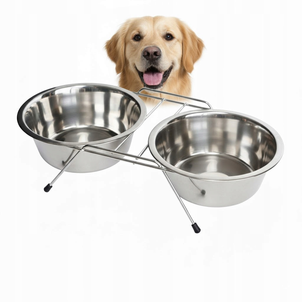 DOG STAND BOWLS METAL BOWLS 2x 1,8 liters