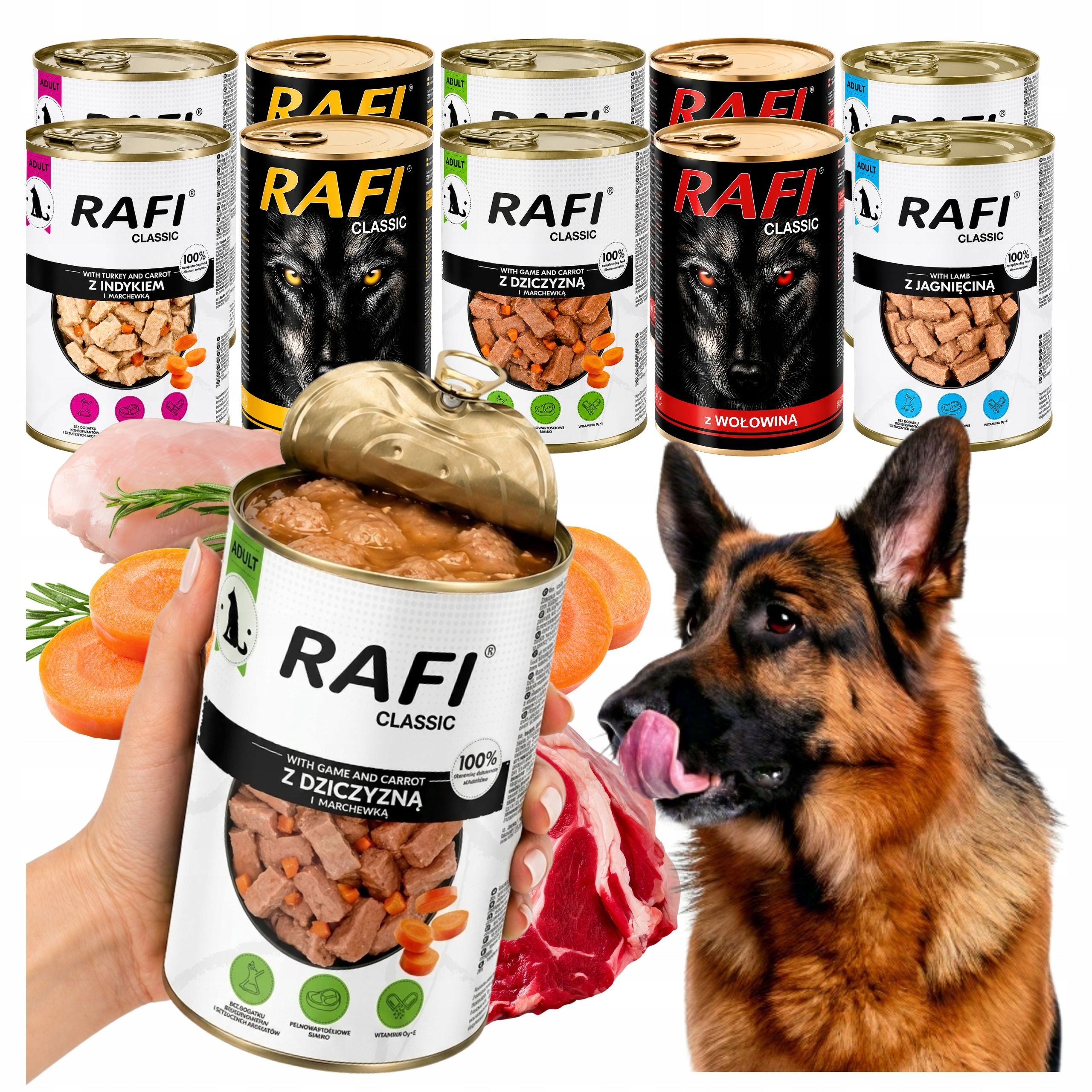 DOLINA NOTECI RAFI CLASSIC wet food DOG CANS MIX OF FLAVORS 10x1240G