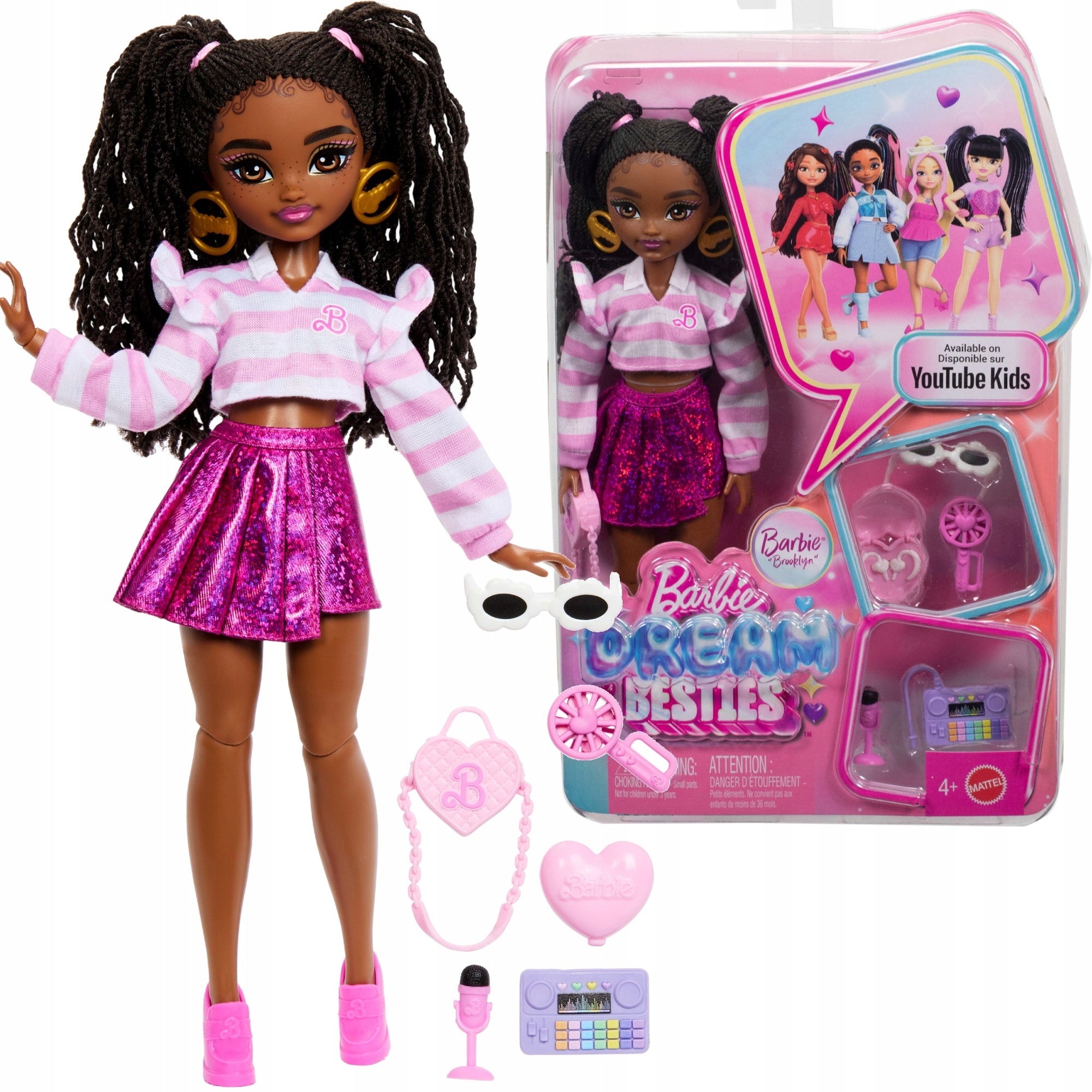 DOLL BARBIE DREAM BESTIES BROOKLYN FASHION SET + BOOMBOX BAG ACCESSORIES.