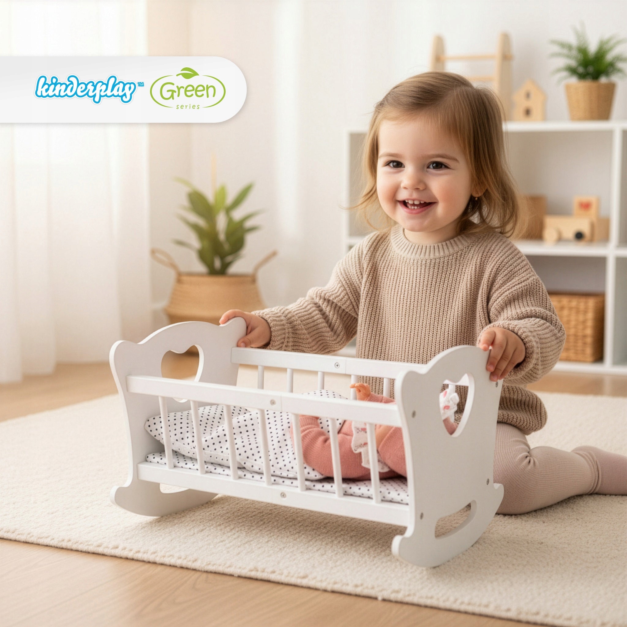 DOLL BED LARGE CRADLE WOODEN BEDDING QUILT KINDERPLAY WHITE EAN (GTIN) 5907747603547