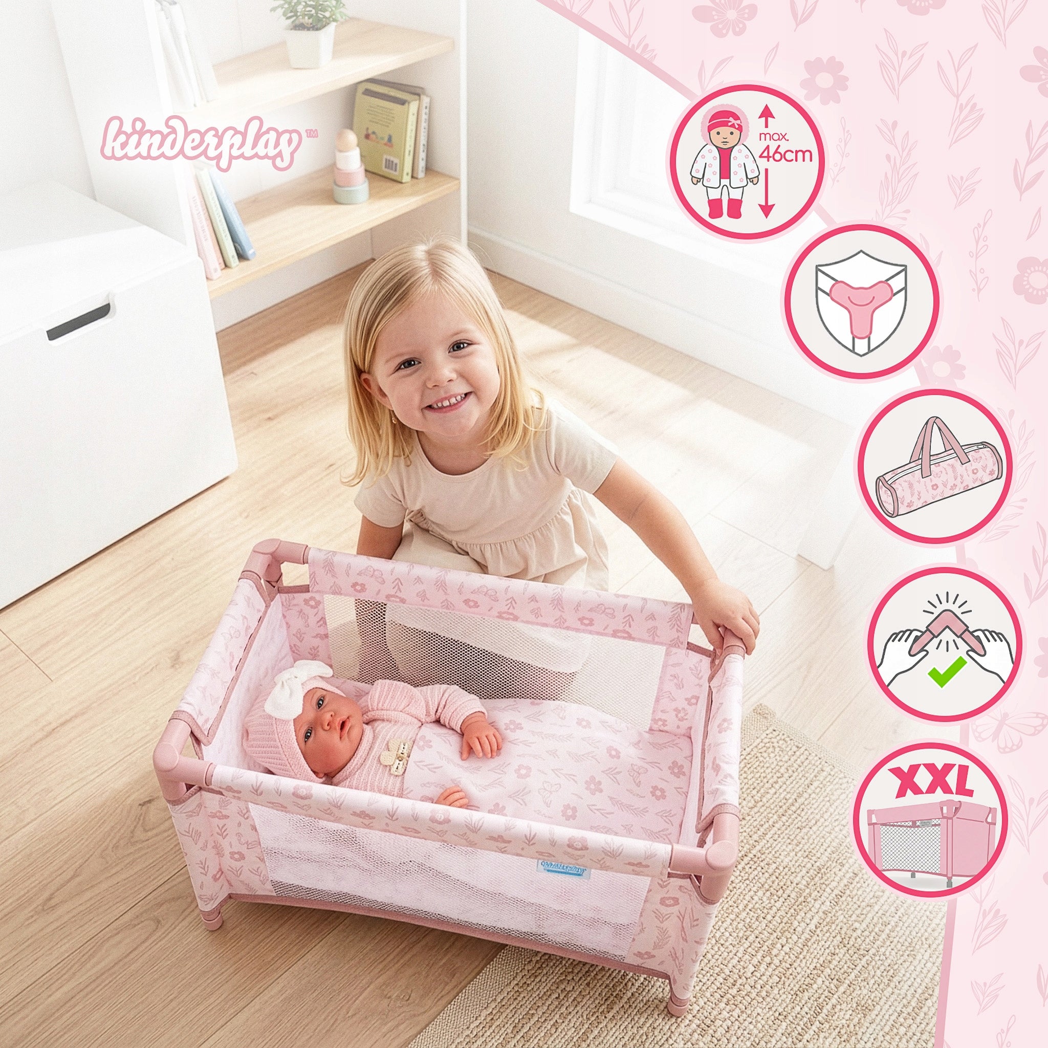 DOLL BED TOURIST PLAYPEN ACCESSORIES BAG BEDDING KINDERPLAY Packaging status original