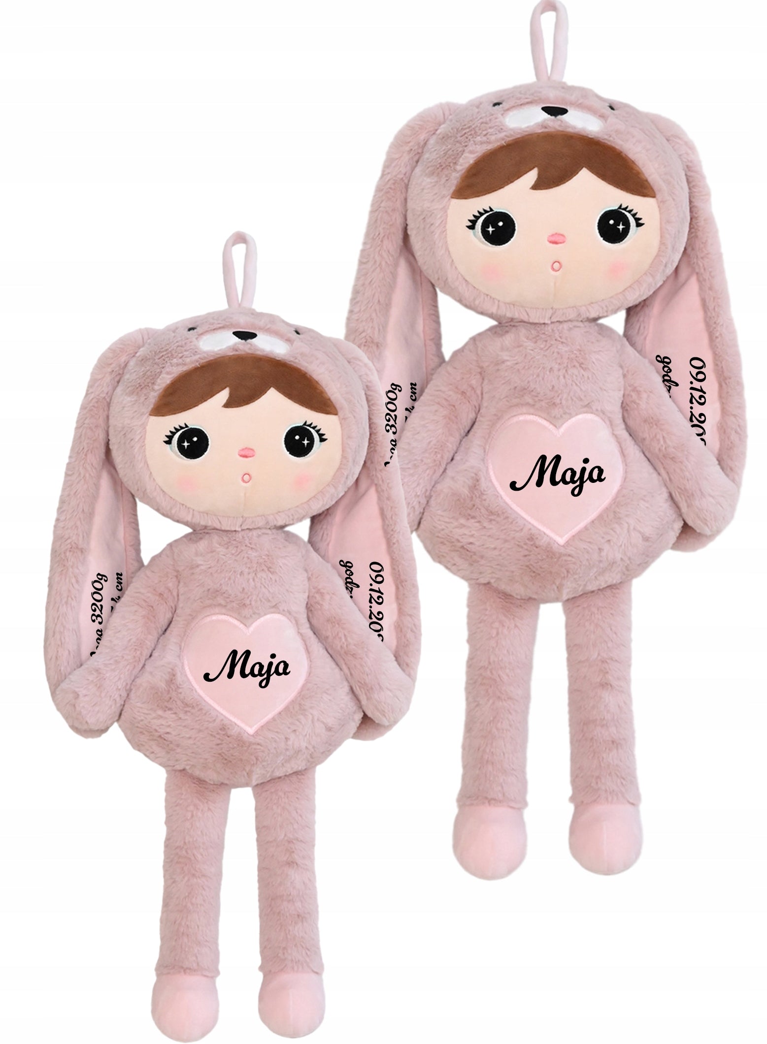 DOLL METOO WITH NAME RABBIT 50 cm PINK GIFT FOR BAPTISM METRIC