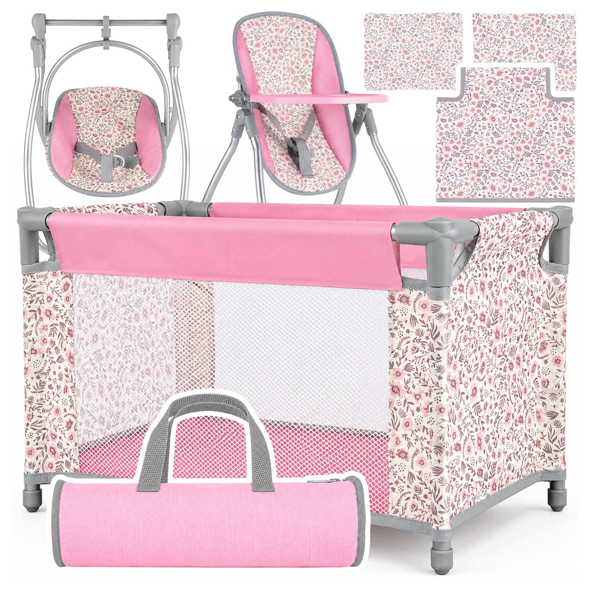 DOLL SET 2IN1 CRIB HIGH CHAIR SWING BEDDING BAG