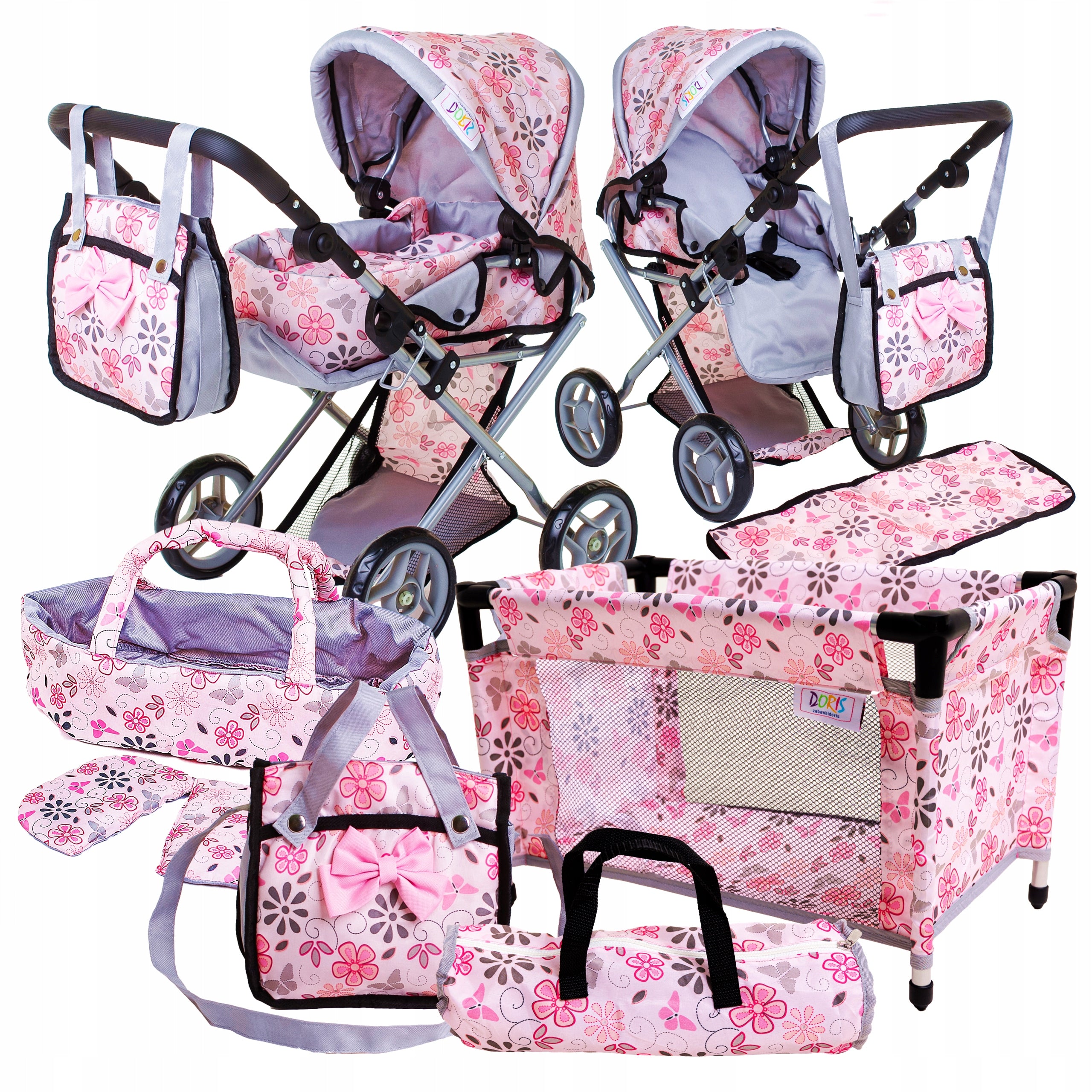 DOLL STROLLER DEEP walking gondola 3in1 + DOLL COT SET
