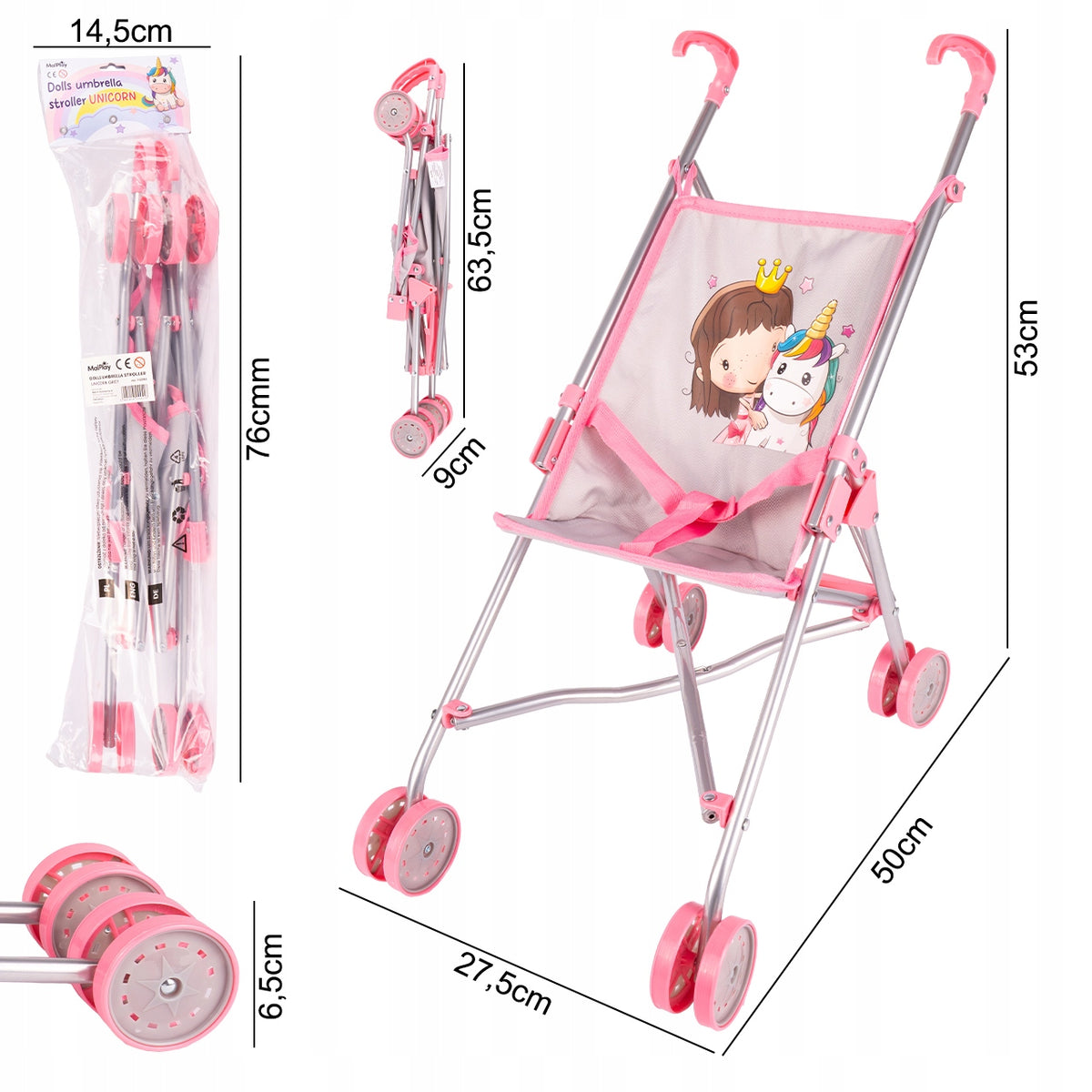 DOLL STROLLER LIGHTWEIGHT FOLDING UMBRELLA STROLLER UNICORN PRINCESS Packaging status original