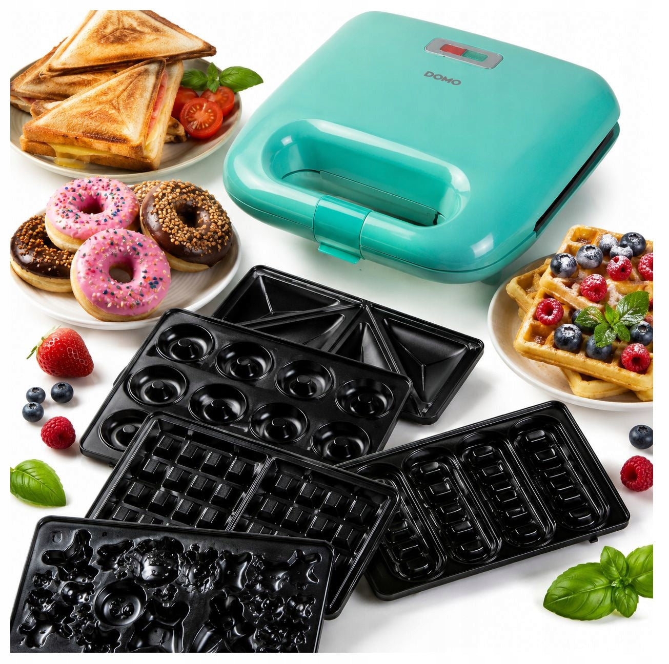 DOMO DO1109C Waffles, Toast, Donuts, Creative Shapes, Green, 5in1, 750W