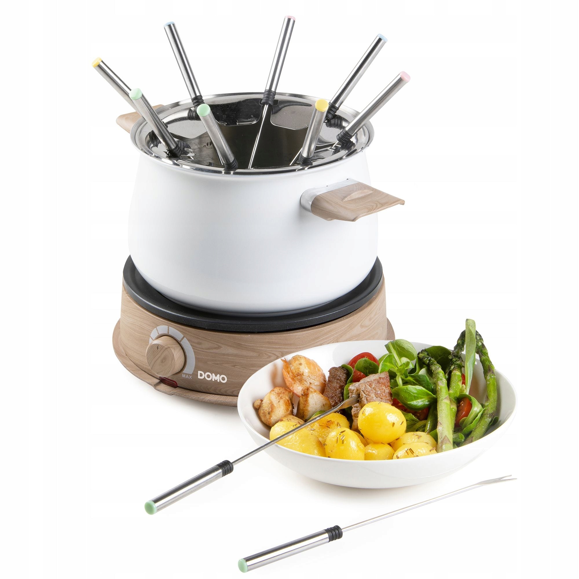 DOMO DO736F Set for fondue 2l ELECTRIC 1500W 8 spade White wood Packaging status original