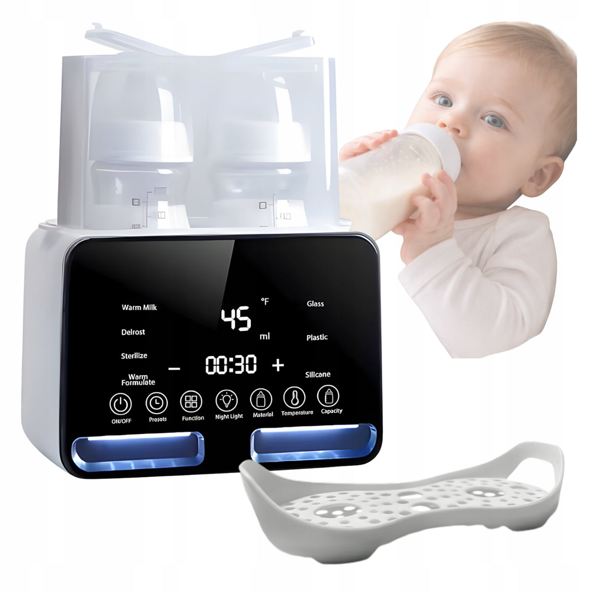 DOUBLE BOTTLE WARMER LCD FOOD STEAM STERILIZER PORTABLE