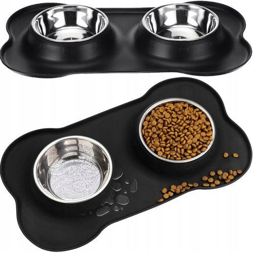 DOUBLE BOWL FOR DOG CAT NON-SLIP + STAND FOR BOWLS 2x400 ml