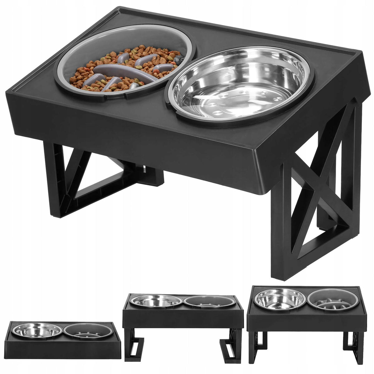 DOUBLE BOWL x2 FOR DOG ADJUSTABLE HEIGHT SLOW STAND Packaging status original