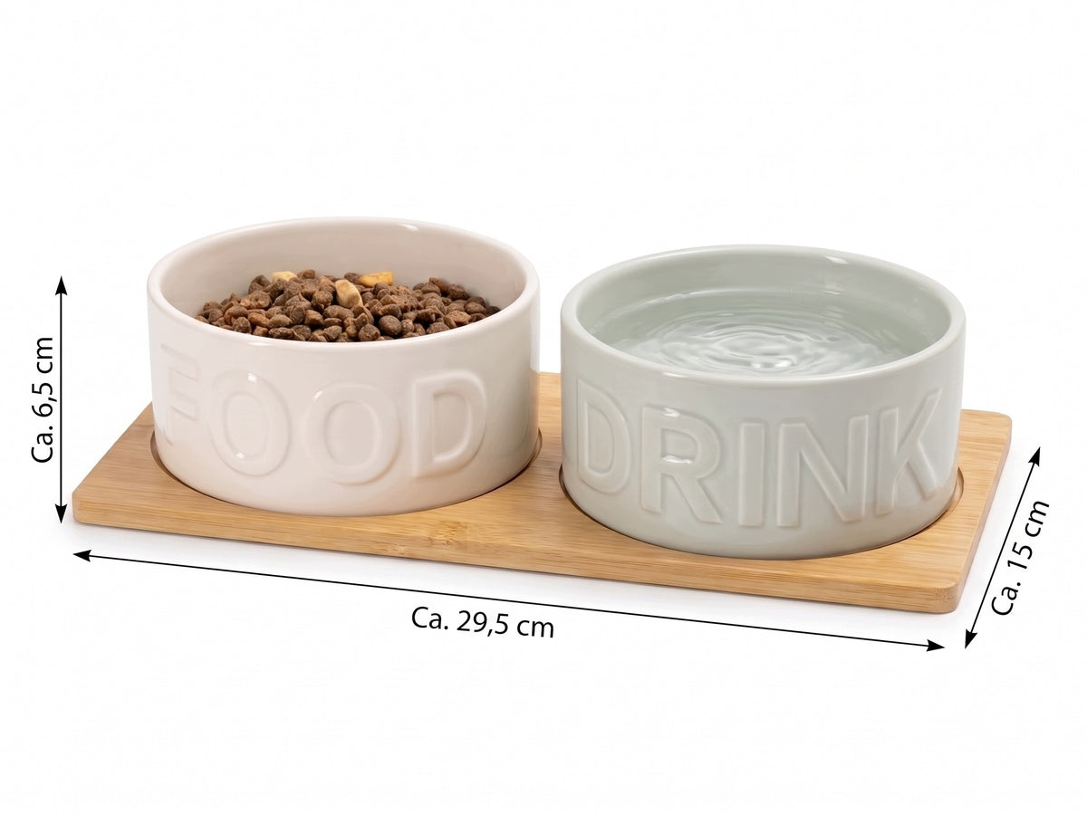 DOUBLE CERAMIC BOWL FOR DOG AND CAT WOODEN BASE BAMBOO 2x400ml Manufacturer code LAOLI_3015596