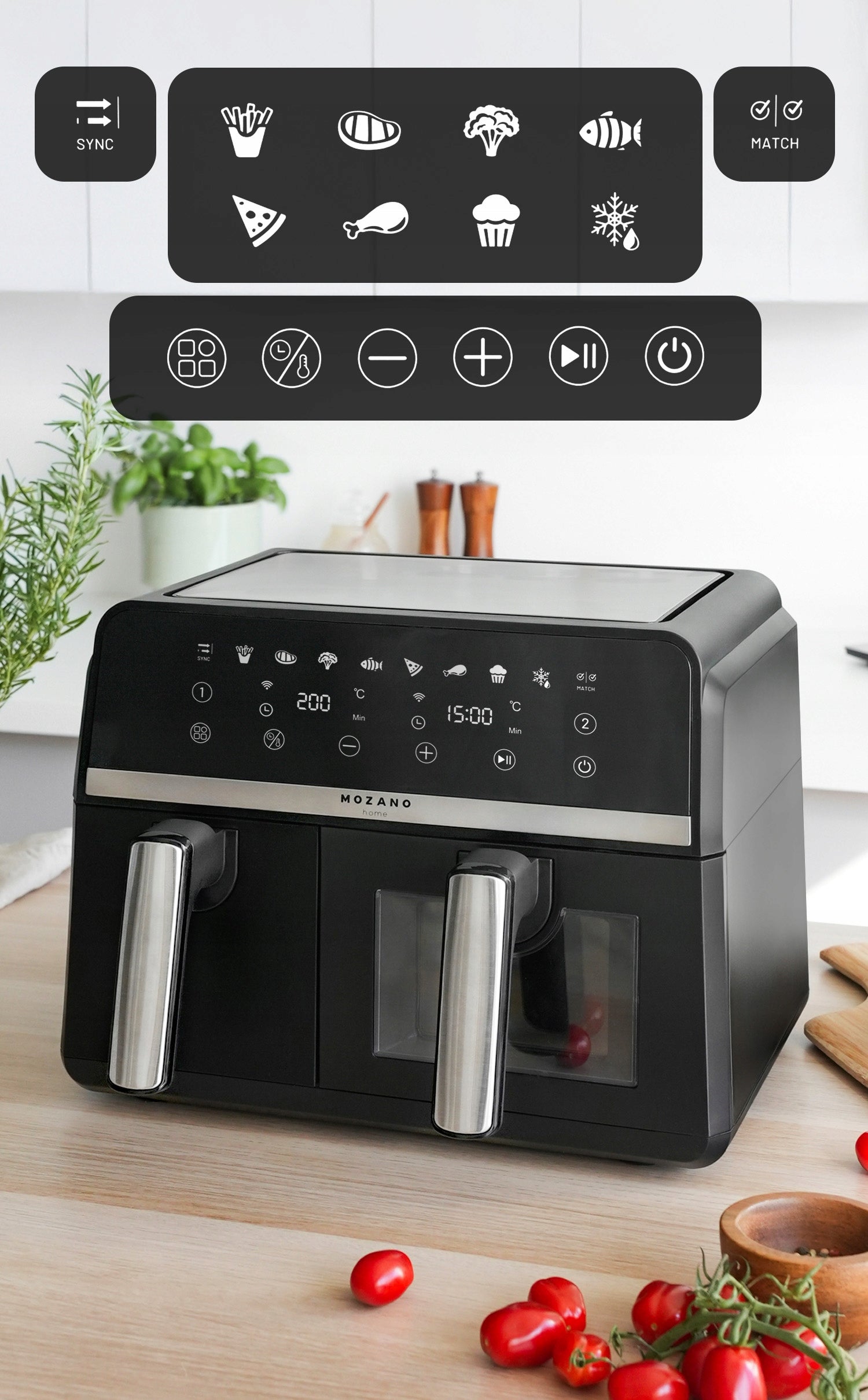 DOUBLE CHAMBER NON-FAT AIR FRYER 9L 2600W AIR FRYER XL WIFI Bowl volume 9 l