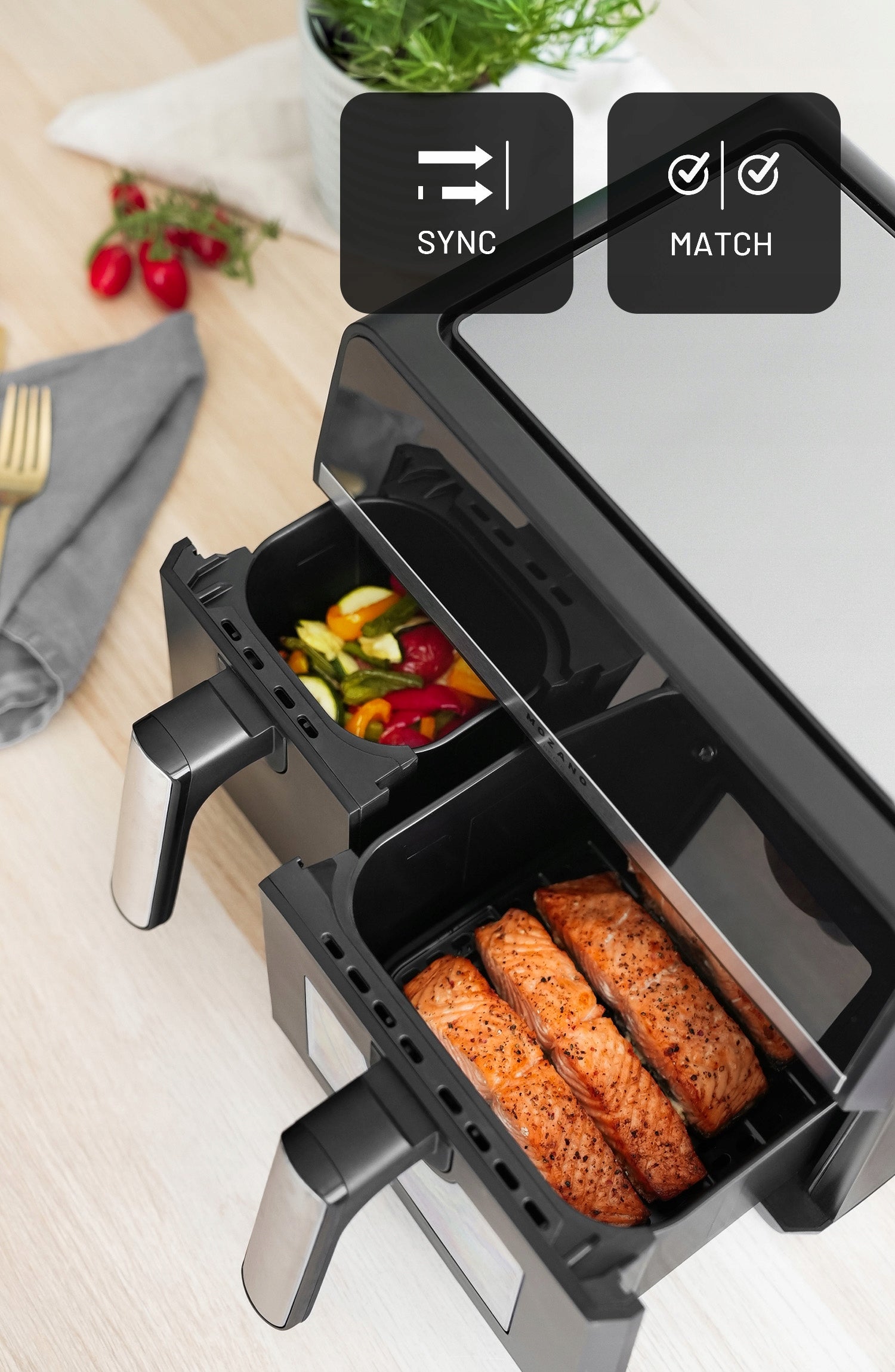 DOUBLE CHAMBER NON-FAT AIR FRYER 9L 2600W AIR FRYER XL WIFI Dominant color black