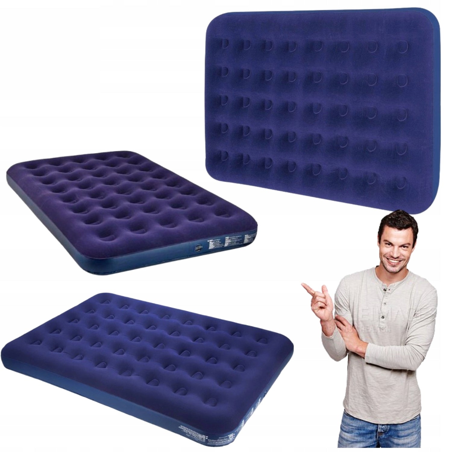 DOUBLE FOLDING INFLATABLE SLEEPING MATTRESS 191 x 137 x 22cm BLUE