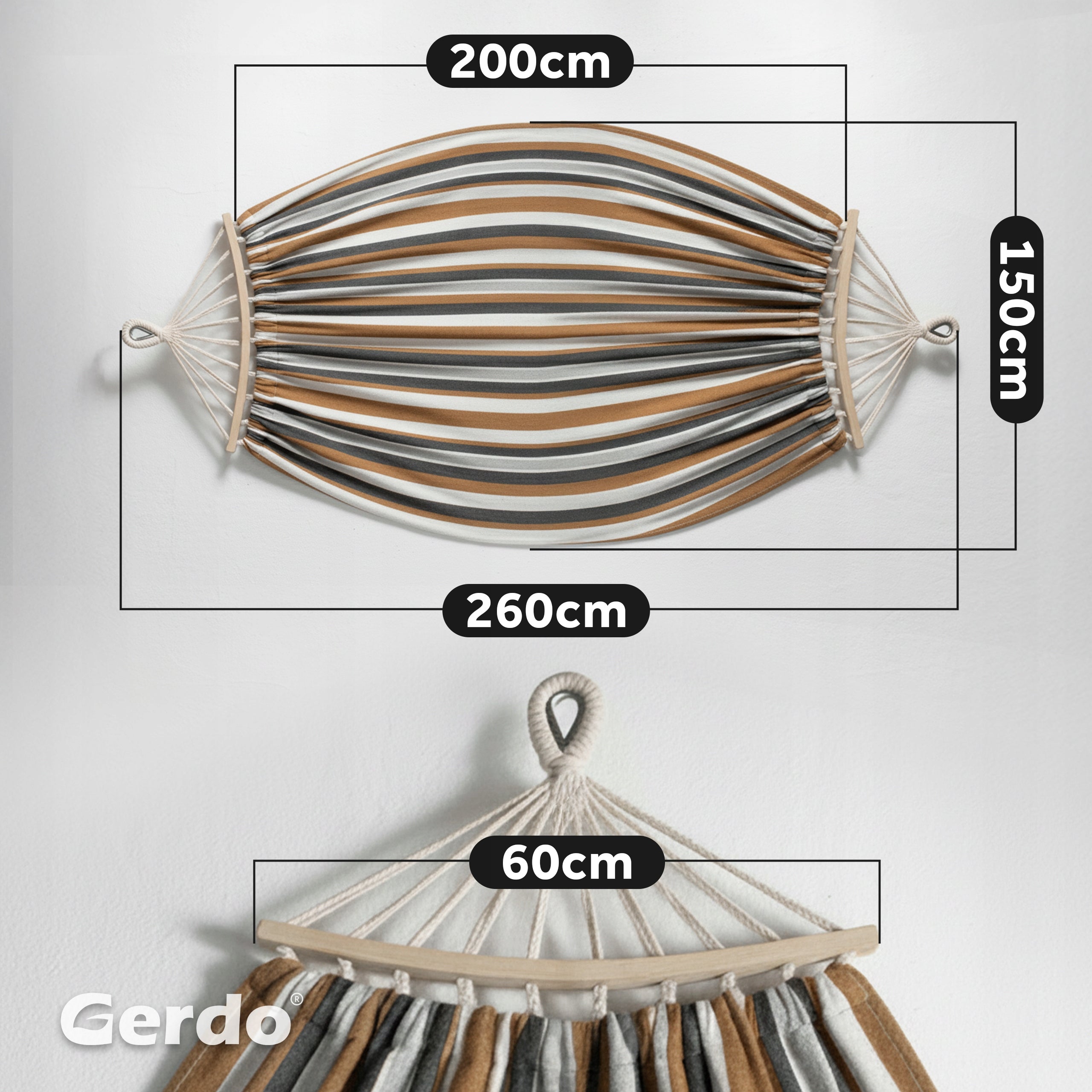 DOUBLE GARDEN HAMMOCK XXL 260X150CM WOODEN FRAME Manufacturer Gerdo