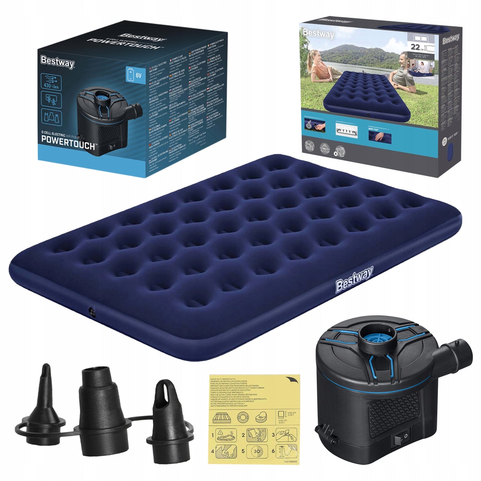 DOUBLE INFLATABLE MATTRESS 191x137x22 ELECTRIC BATTERY PUMP SET Manufacturer code K46K