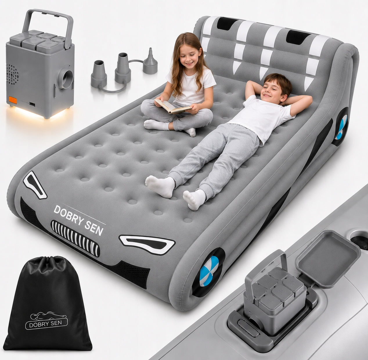 DOUBLE INFLATABLE MATTRESS FOR BATTERY 300kg + LAMP IN PUMP usb-c