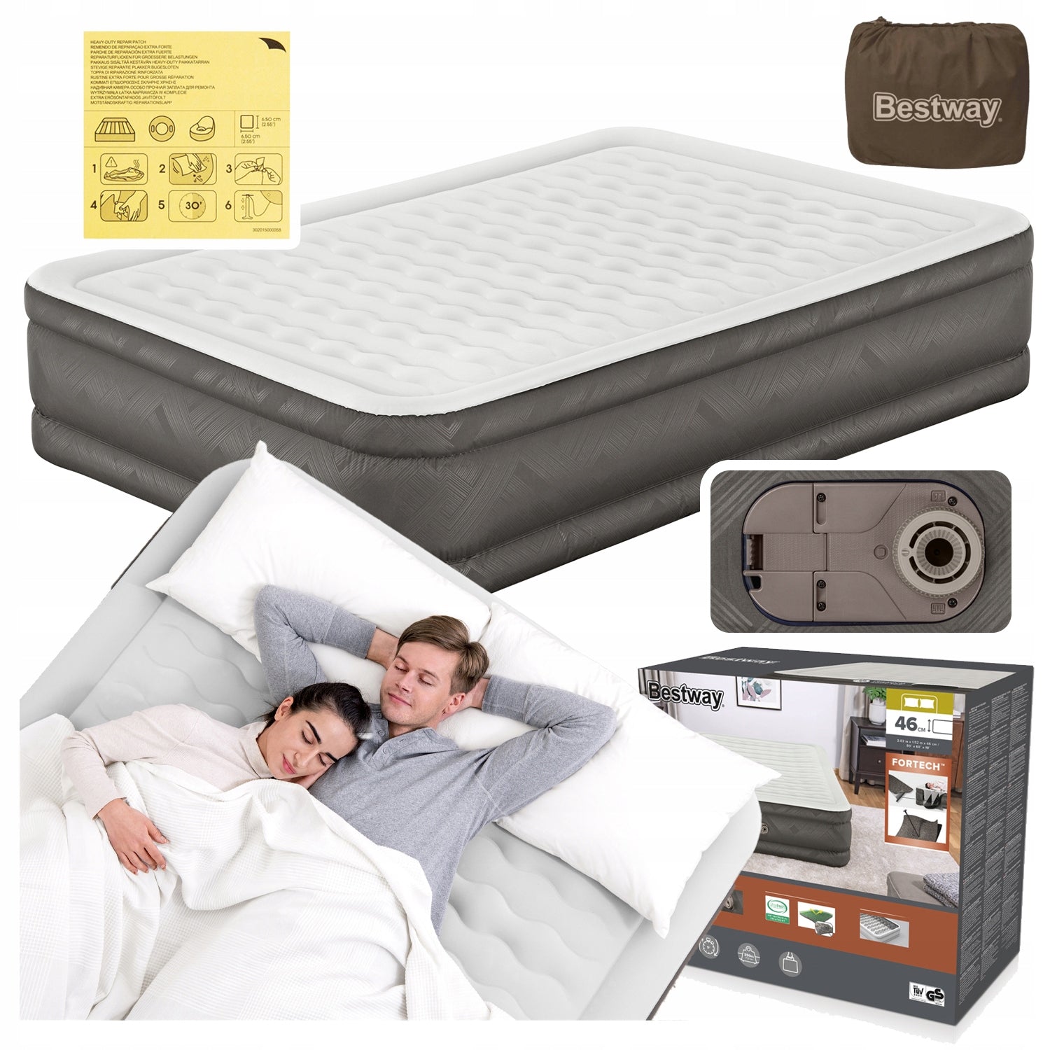 DOUBLE INFLATABLE MATTRESS WITH PUMP 230V LARGE BESTWAY 69050 MODEL 2026 Manufacturer code B-69050/25