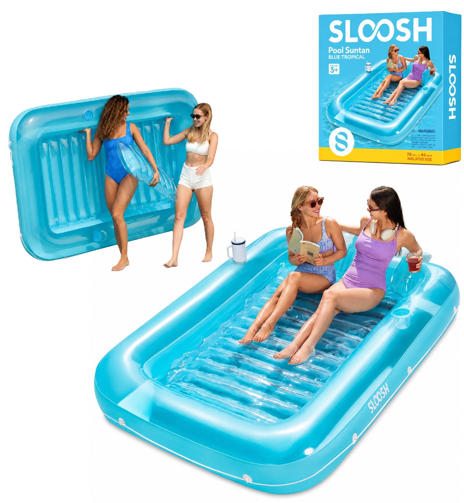 DOUBLE INFLATABLE POOL MATTRESS FOR SWIMMING LOUNGER SUNBATHING WITH WATER PILLOW