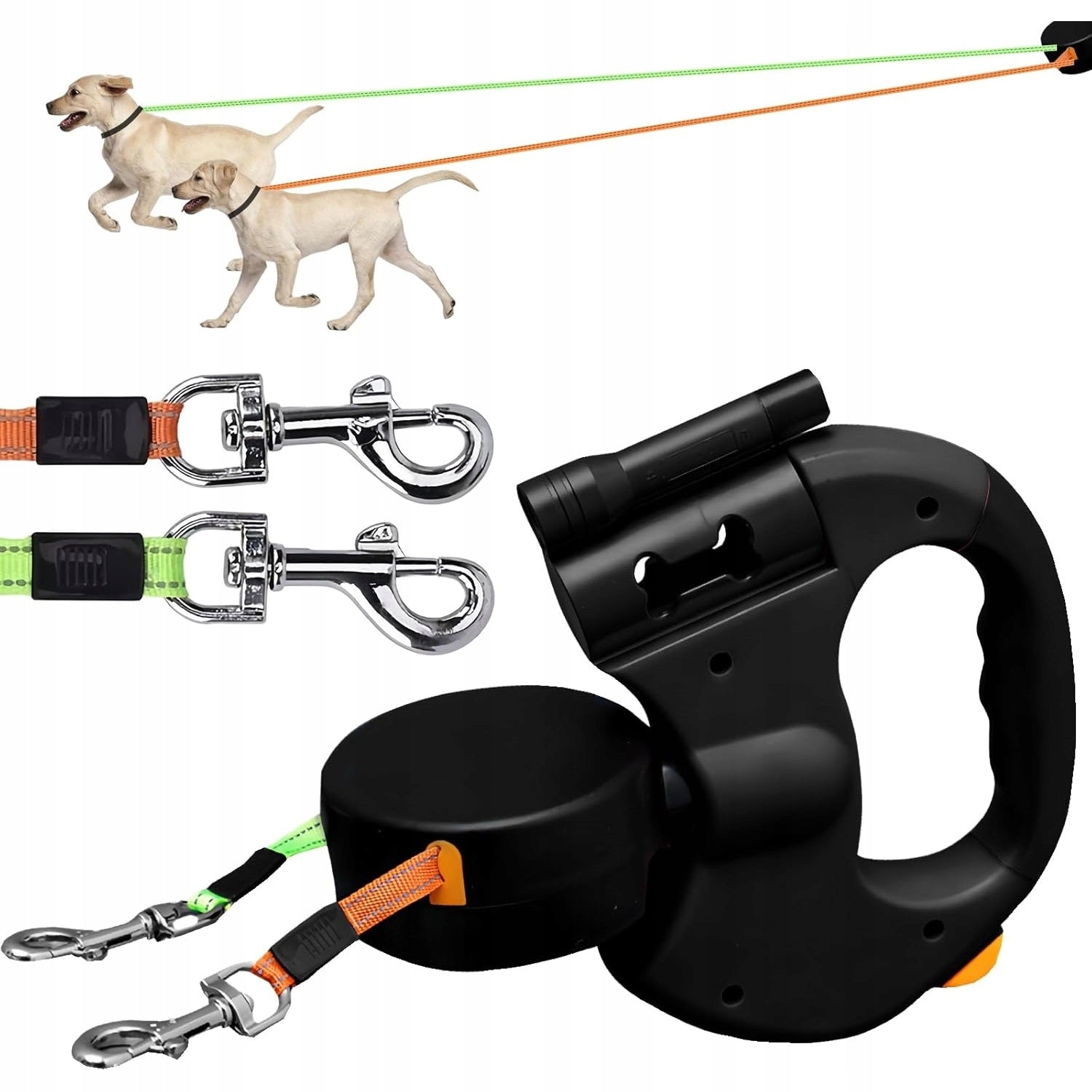 DOUBLE RETRACTABLE SWIVEL LANYARD WITH LOCK WITH BAG CONTAINER AND FLASHLIGHT Manufacturer code 114514