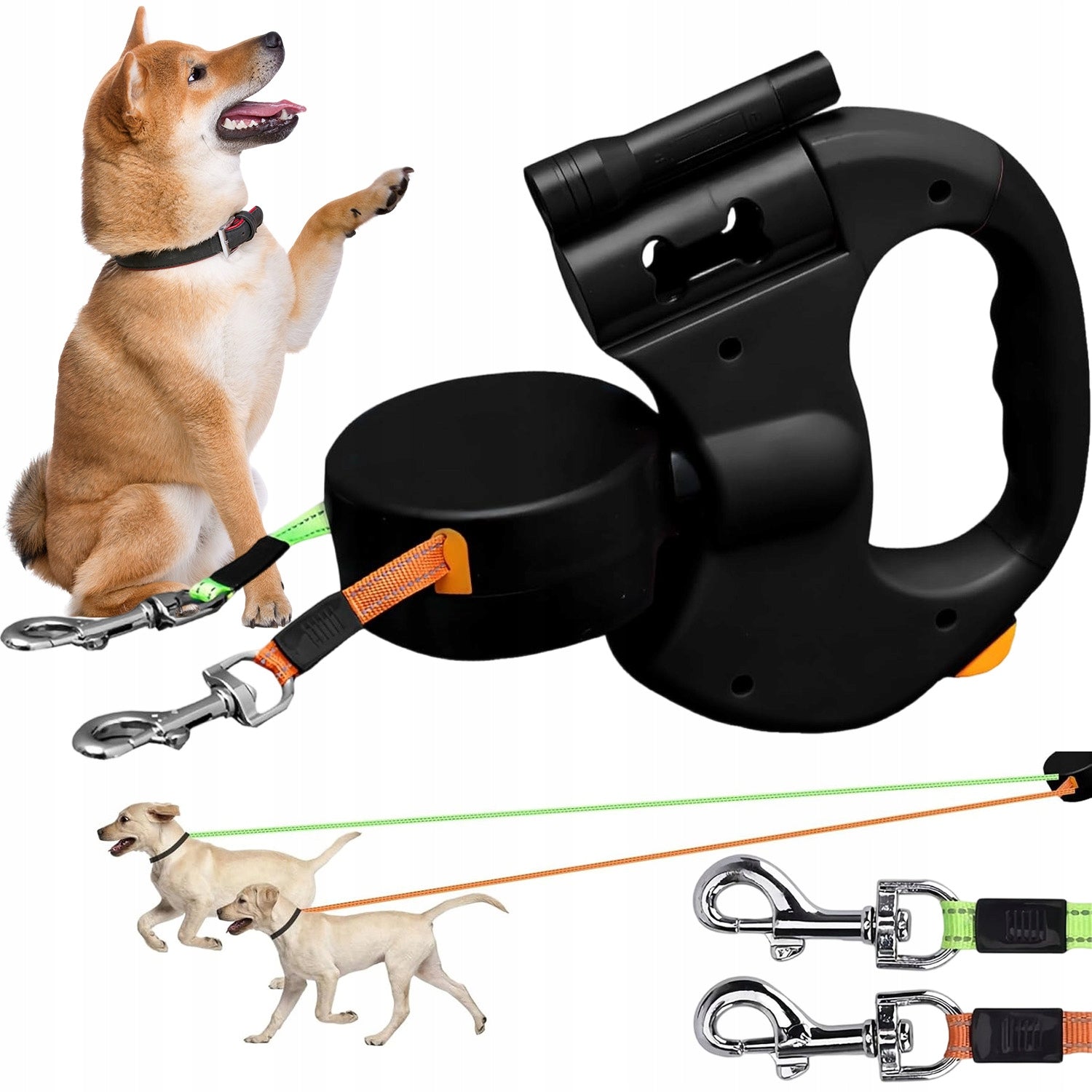 DOUBLE RETRACTABLE SWIVEL LANYARD WITH LOCK WITH BAG CONTAINER AND FLASHLIGHT