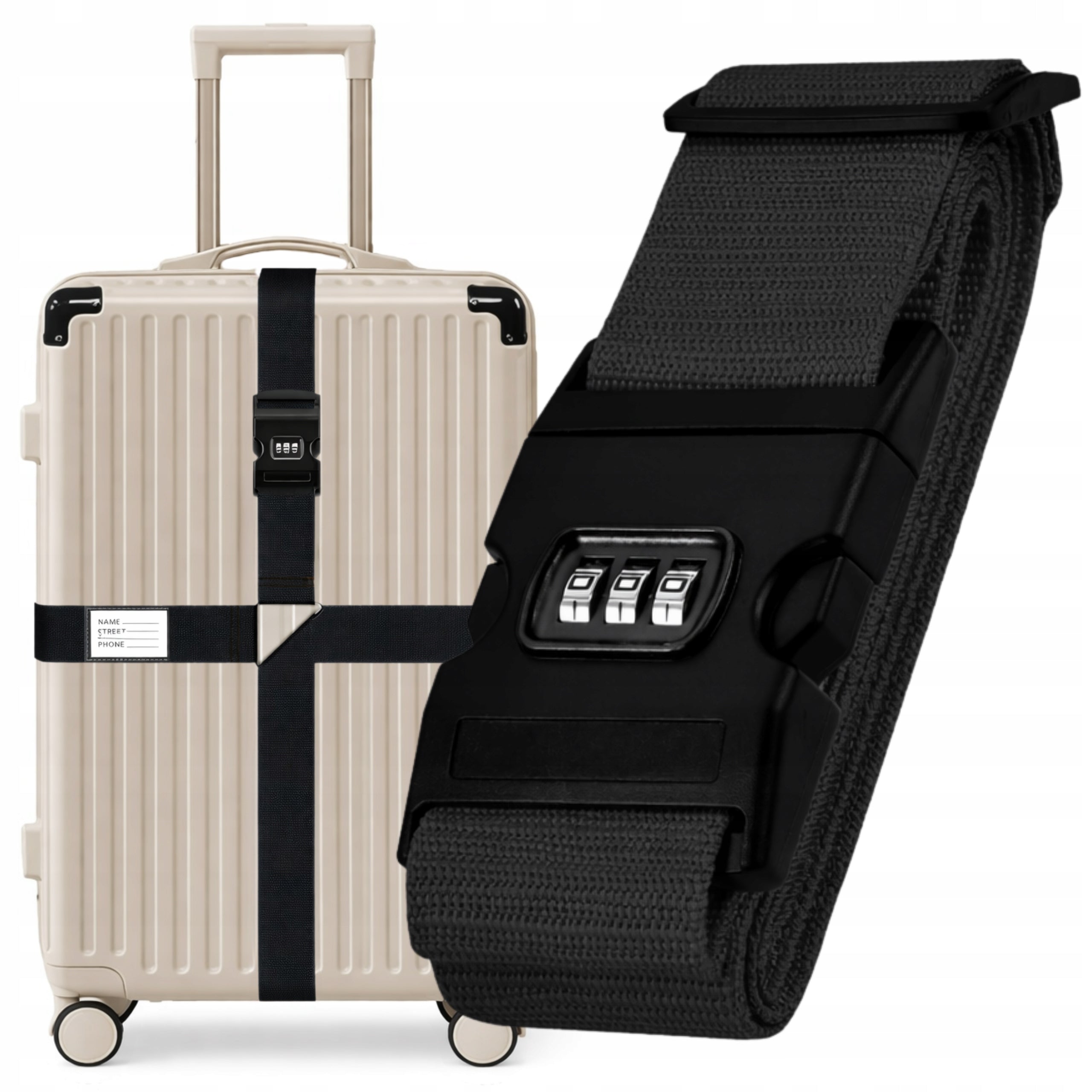 DOUBLE SECURITY BELT FOR SUITCASE LUGGAGE TRAVEL CODE BLACK