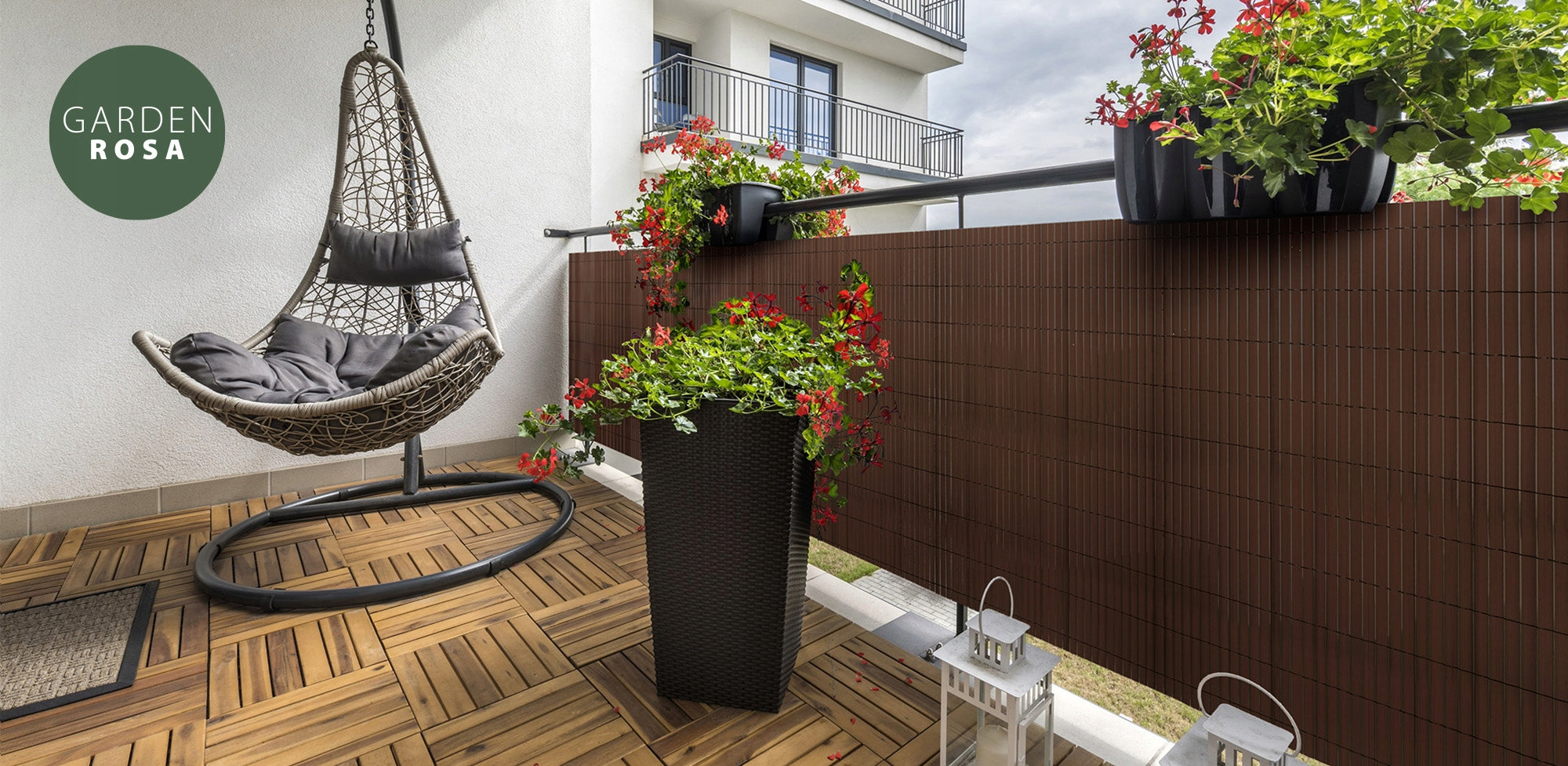 DOUBLE-SIDED BALCONY MAT BALCONY COVER TERRACE BROWN PVC 140x300 cm Brand Garden Rosa