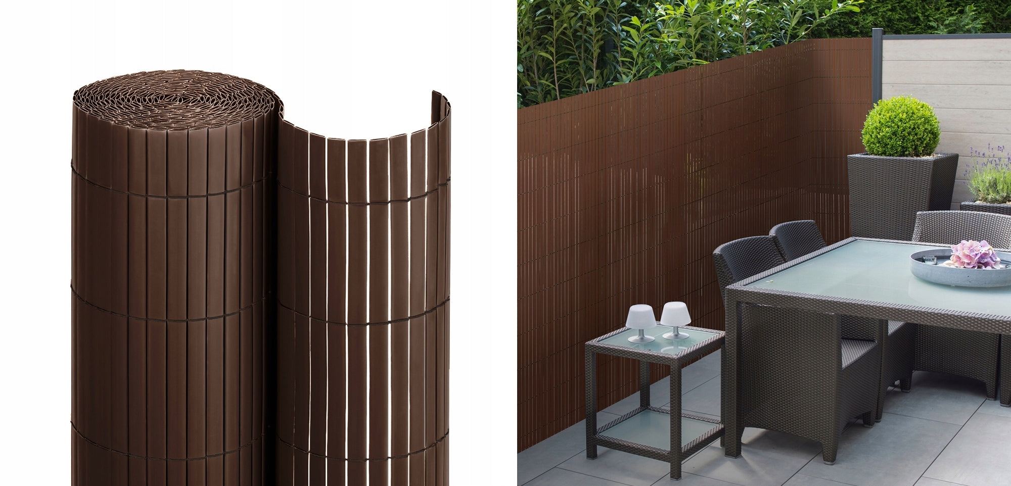DOUBLE-SIDED BALCONY MAT BALCONY COVER TERRACE BROWN PVC 140x500 cm Length 140 cm