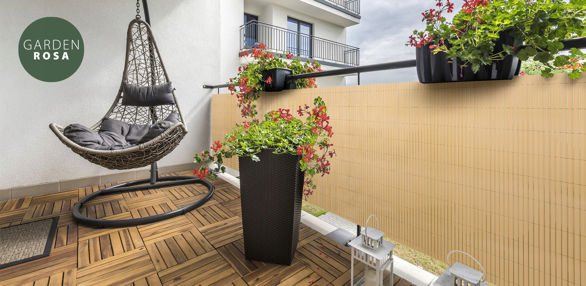 DOUBLE-SIDED BALCONY MAT BALCONY COVER TERRACE FENCE PVC 90x400 cm Brand Garden Rosa