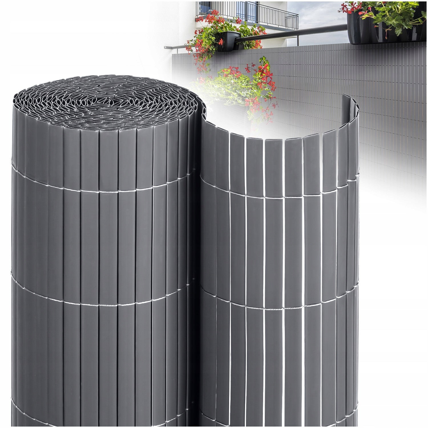 DOUBLE-SIDED BALCONY MAT BALCONY COVER TERRACE GREY PVC 100x500 cm