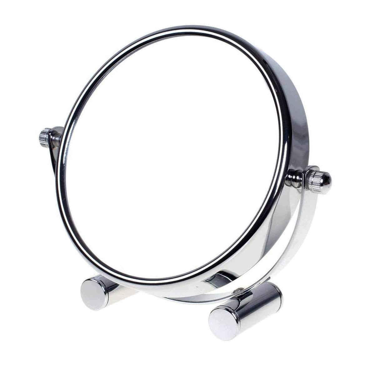 DOUBLE SIDED COSMETIC MIRROR 10X ROTARY 360 SILVER