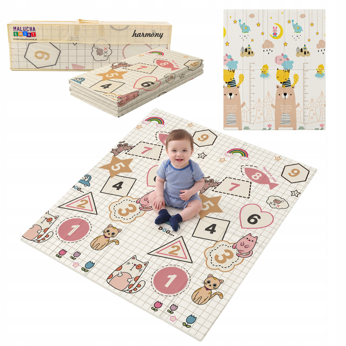 DOUBLE-SIDED EDUCATIONAL MAT LARGE NUMBERS 150x200 CM FOLDING THICK 1CM 0+
